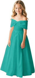 Stain Flower Girl Dresses for Wedding Off Shoulder Bowknot A-line Long Ruffled Dress Pageant Guest Evening Gown