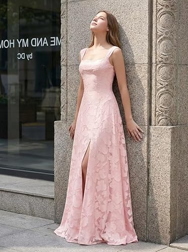 Lace Floral Junior Bridesmaid Dress for Wedding Long Slit A-line Square Neck Dress Prom Communion Guest Evening Gown