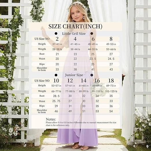 Girls Junior Bridesmaid Dresses Square Neck Chiffon Formal Gown with Ruffle Slit for Wedding Party Teens