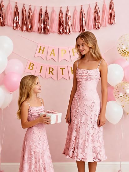 Junior Bridesmaid Dress Spaghetti Strap Floral Jacquard Midi A-Line Formal Cocktail Party Dress for Teens